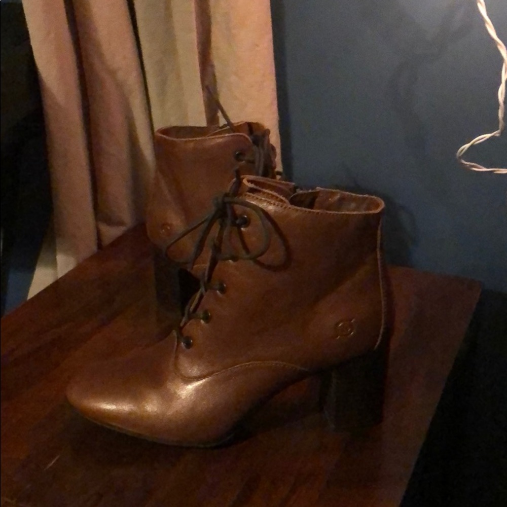 Brown lace up booties
